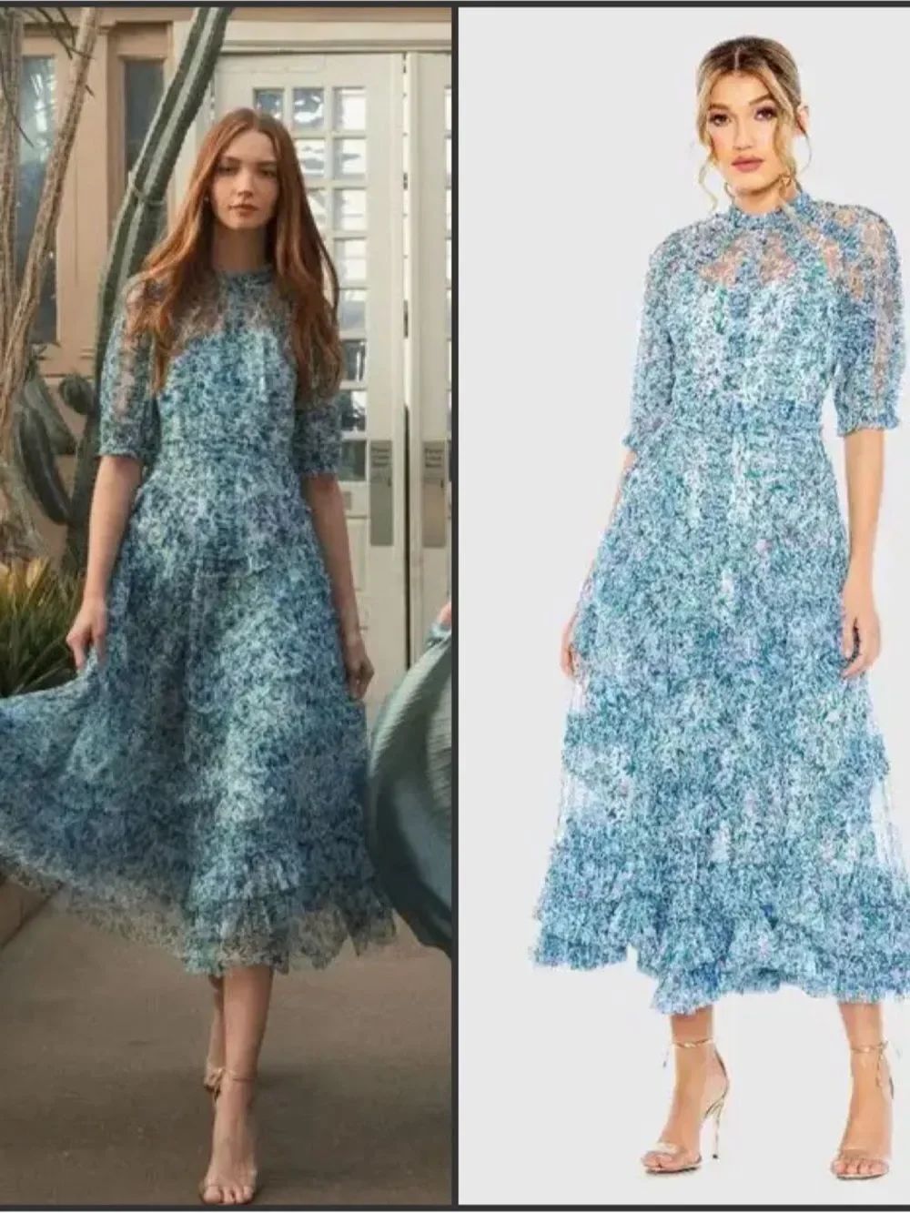 NWT Mac Duggal Blue Ruffle Tiered Midi Dress Size 10
